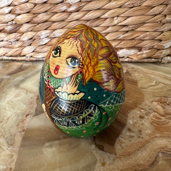 Handpainted Beautiful Girl Wooden Egg - Picture 2 of 6